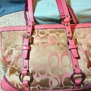 Large VINTAGE MICHAEL KORS Jacquard Pink & Cream Handbag